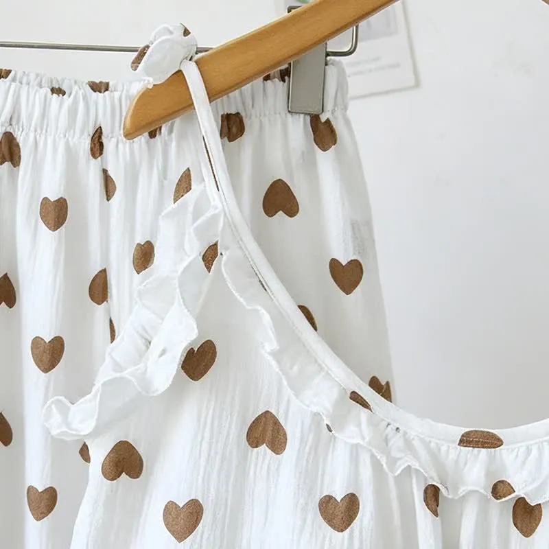 Rüschen-Herz-Baumwollgaze-Cami-Pyjama