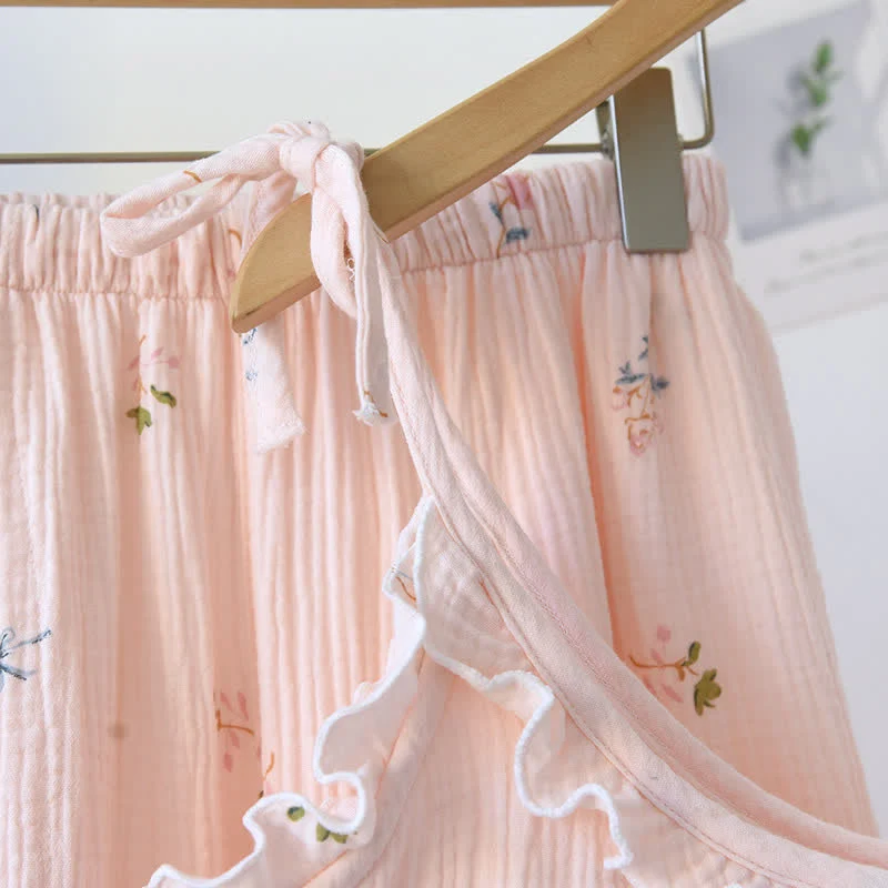 Rüschen-Baumwoll-Cami-Pyjama mit zartem Blumenmuster