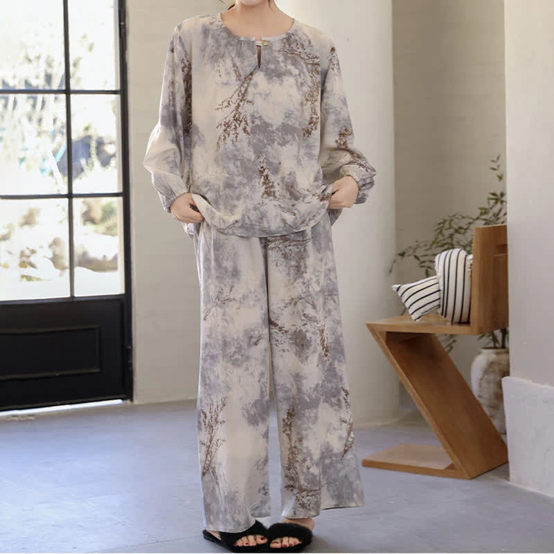 Orientalischer Zweig Langarm-Pyjama-Set