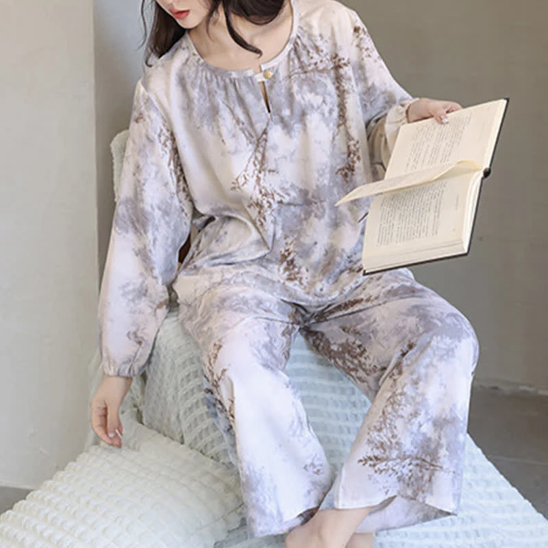 Orientalischer Zweig Langarm-Pyjama-Set