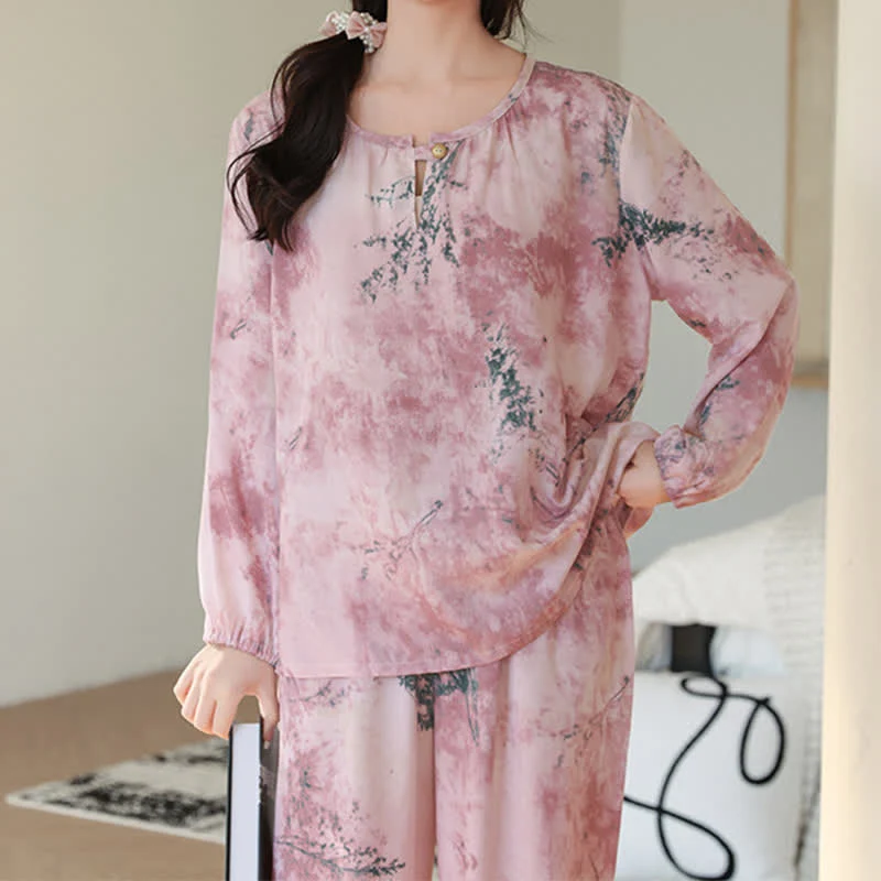 Orientalischer Zweig Langarm-Pyjama-Set