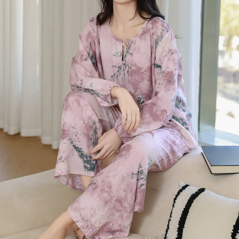 Orientalischer Zweig Langarm-Pyjama-Set