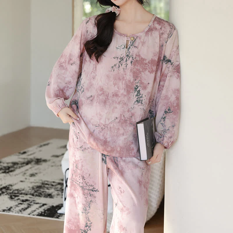 Orientalischer Zweig Langarm-Pyjama-Set