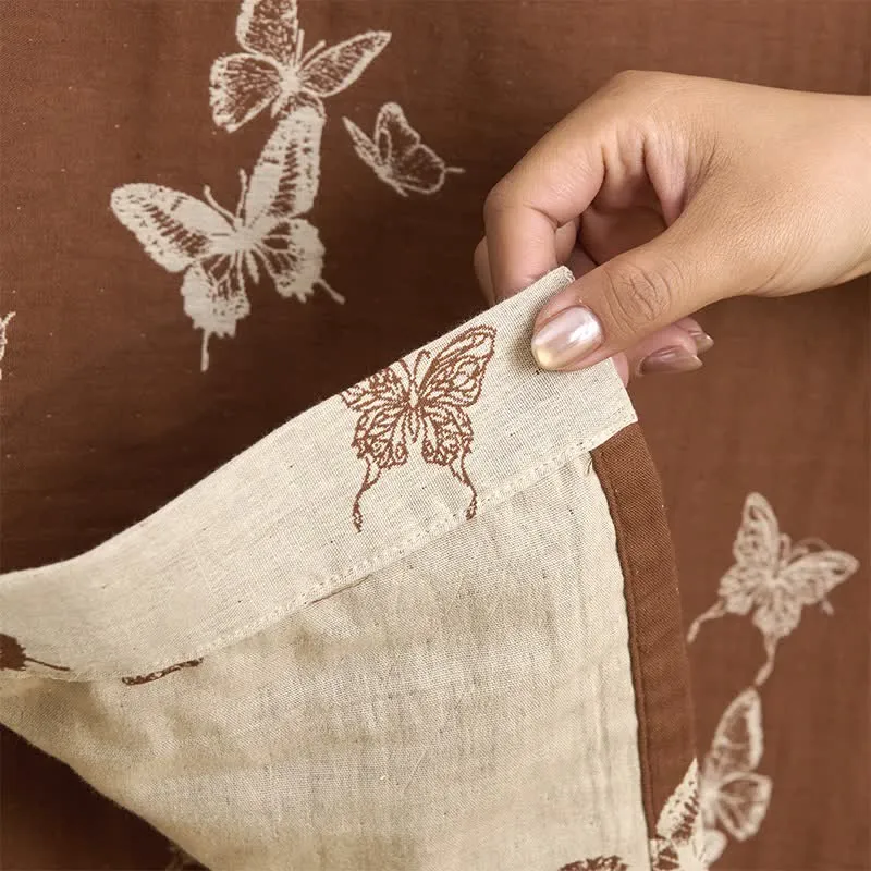 Eleganter Kimono-Bademantel aus Baumwolle mit Schmetterlingsmotiv