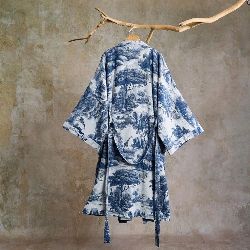 Kimono-Bademantel aus Baumwolle mit Toile-Print