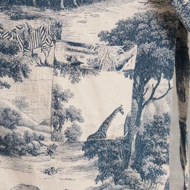 Kimono-Bademantel aus Baumwolle mit Toile-Print