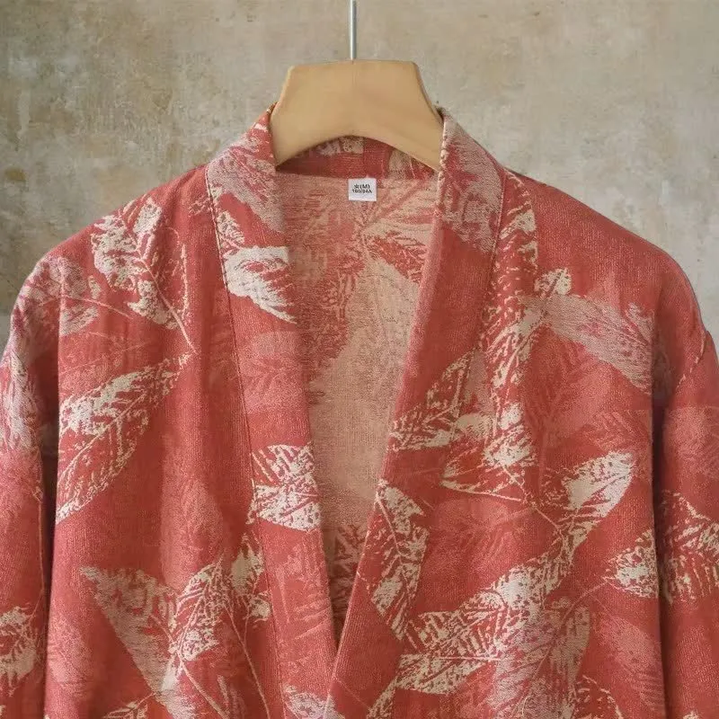 Kimono-Bademantel aus Baumwollgaze mit Korallenblattmuster