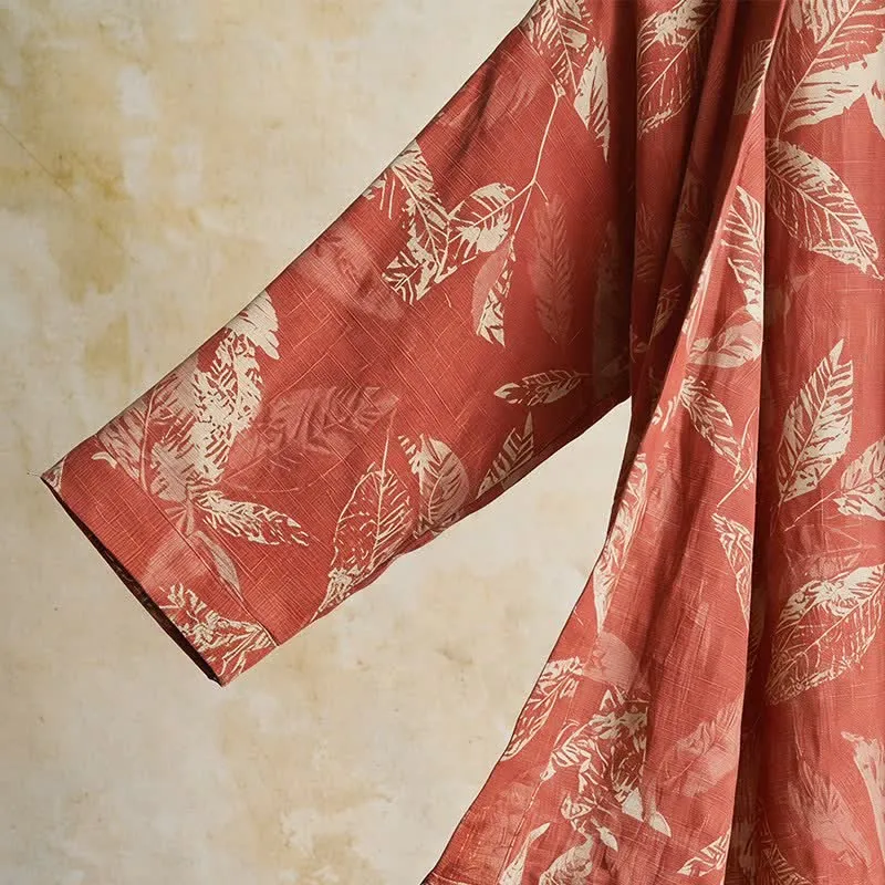 Kimono-Bademantel aus Baumwollgaze mit Korallenblattmuster