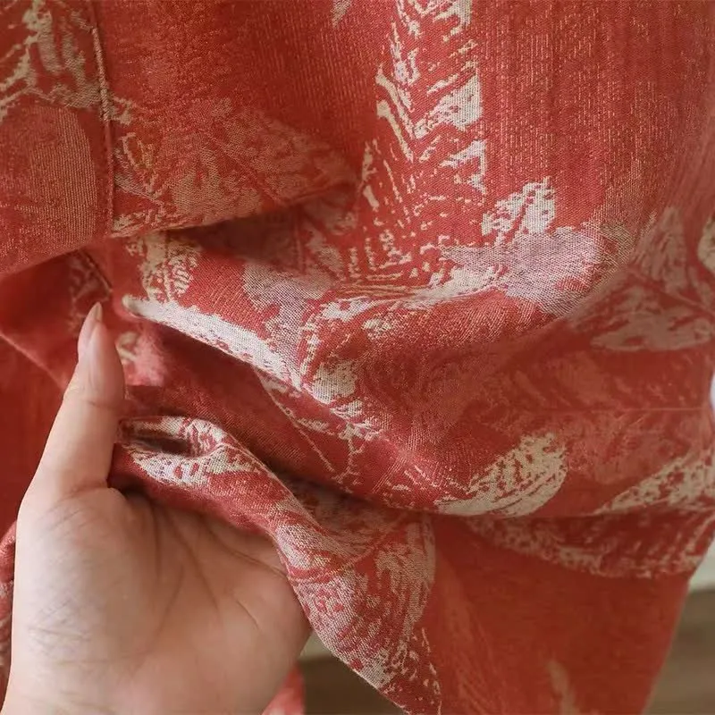 Kimono-Bademantel aus Baumwollgaze mit Korallenblattmuster