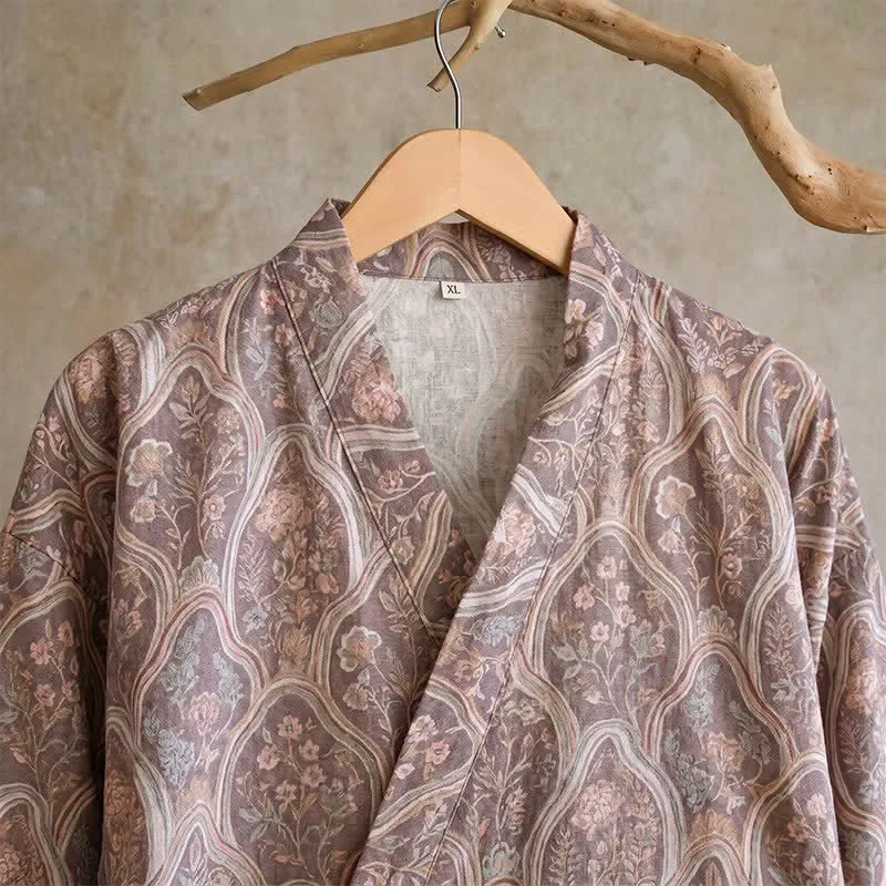 Boho Vintage Kimono-Bademantel aus Baumwollgaze