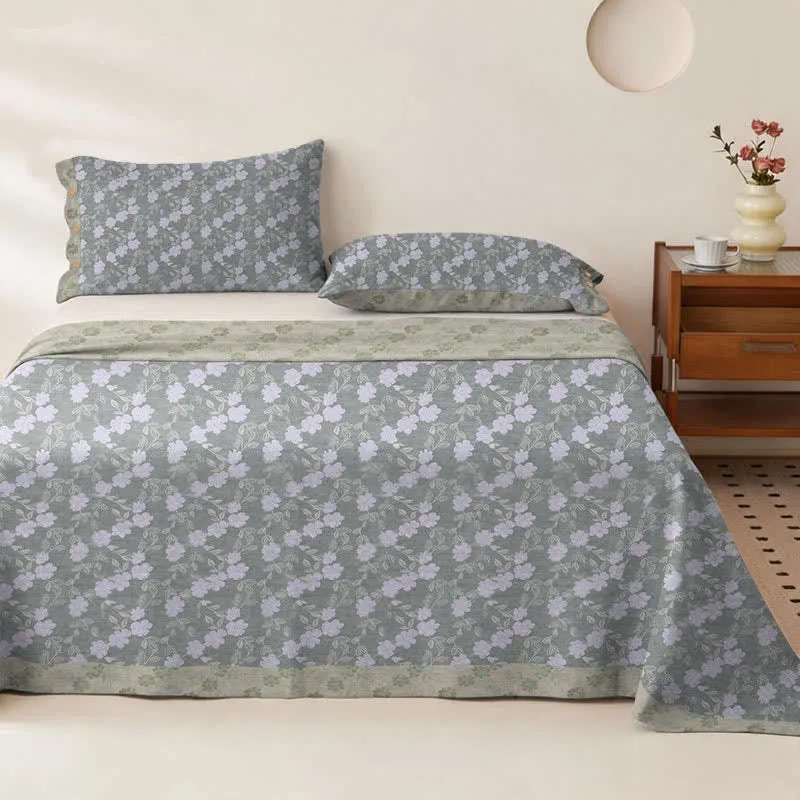 Elegante Tagesdecke aus doppellagigem Baumwollgewebe mit Blumenmuster