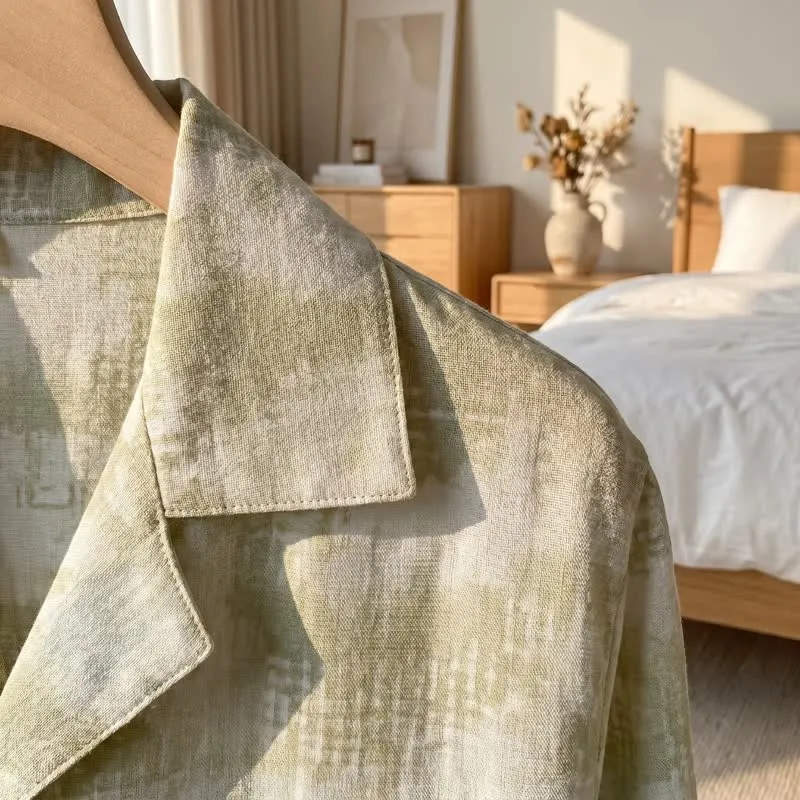 Loungewear-Set mit hellem Blumenmuster und dezentem Vichy-Karo und Knöpfen