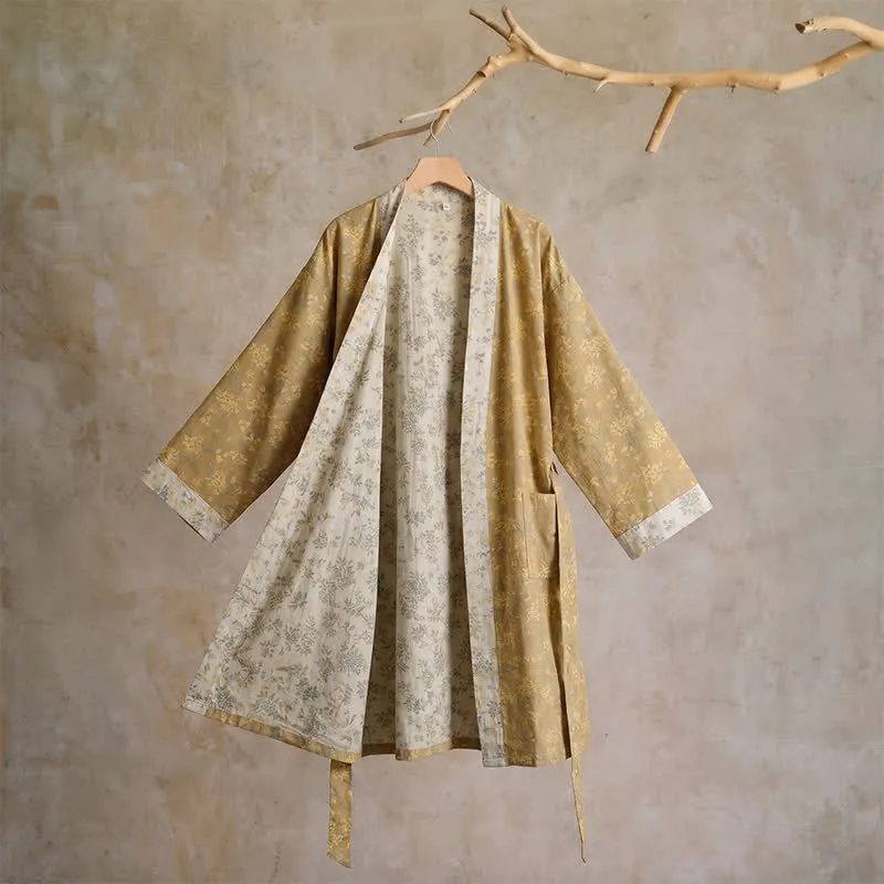 Wendbarer Kimono-Bademantel aus Baumwolle mit Blumenmuster