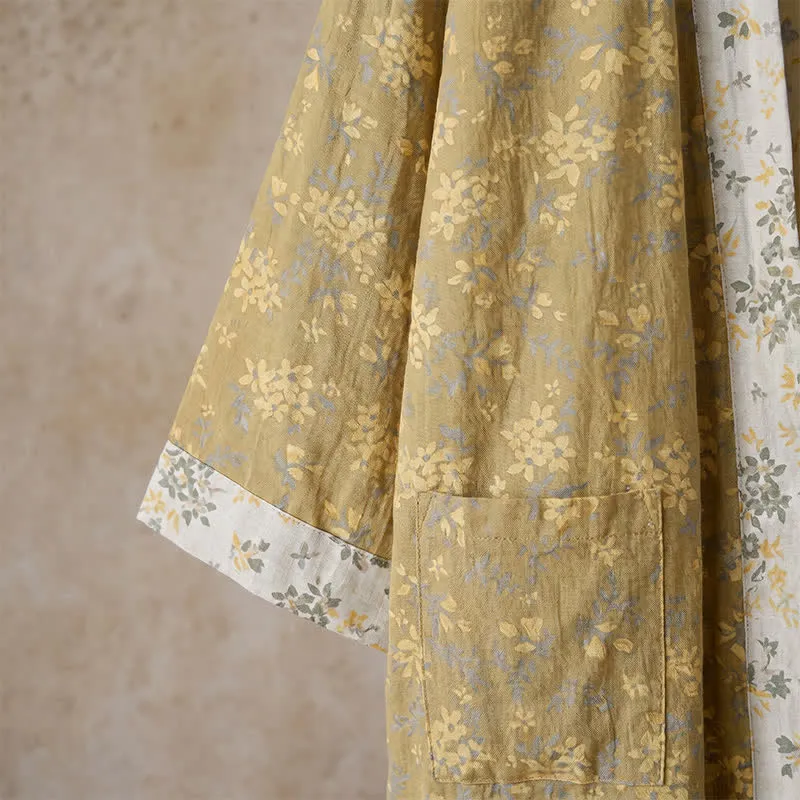 Wendbarer Kimono-Bademantel aus Baumwolle mit Blumenmuster