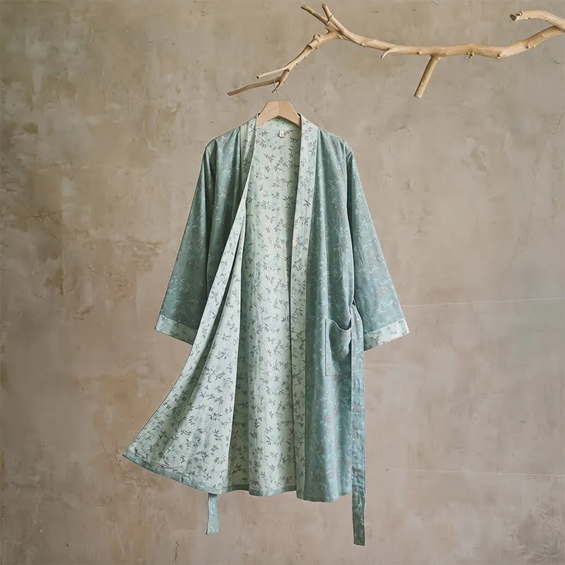 Wendbarer Kimono-Bademantel aus Baumwolle mit Blumenmuster