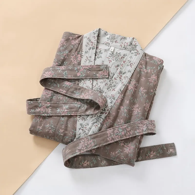 Wendbarer Kimono-Bademantel aus Baumwolle mit Blumenmuster