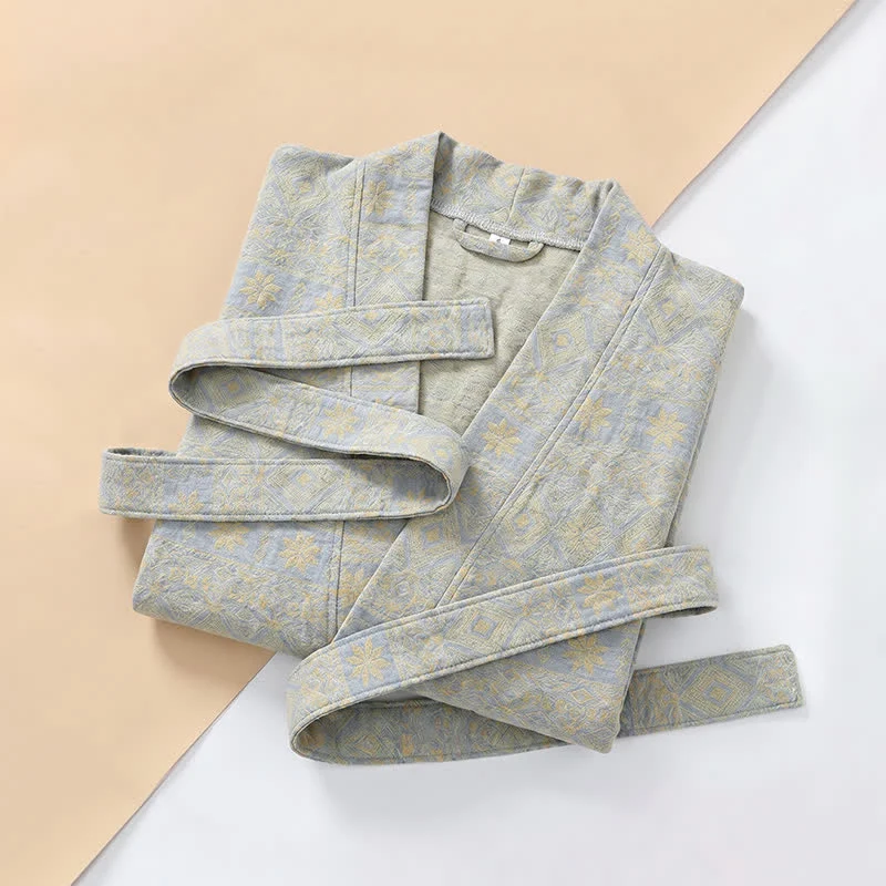 Kimono-Bademantel aus Baumwolle mit ethnischem geometrischem Muster