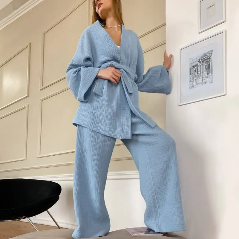 Kimono-Pyjama aus einfarbigem Baumwollgaze