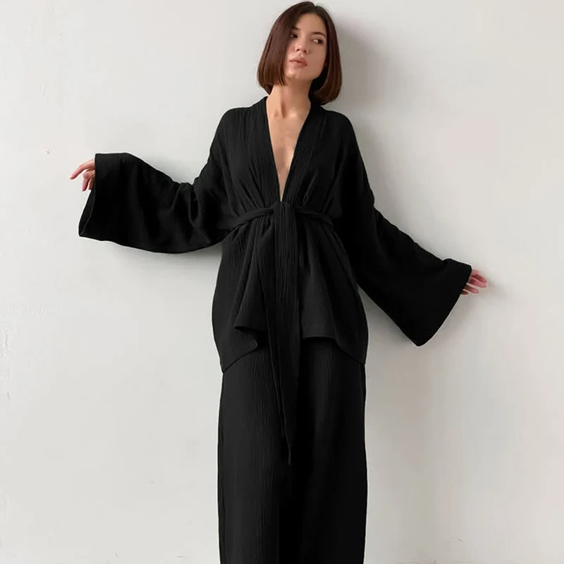 Kimono-Pyjama aus einfarbigem Baumwollgaze
