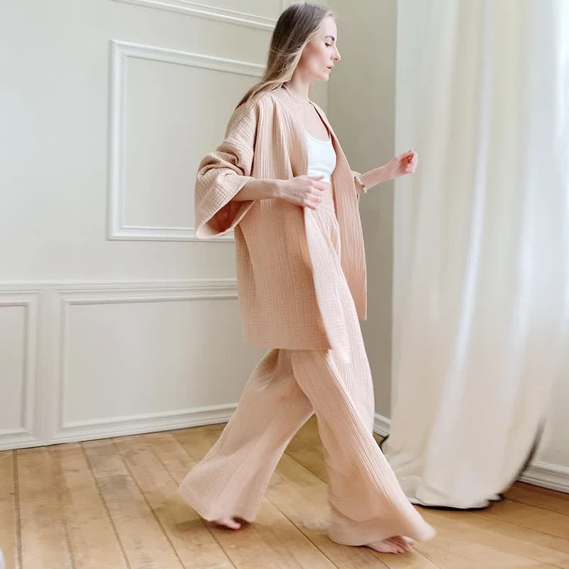 Kimono-Pyjama aus einfarbigem Baumwollgaze