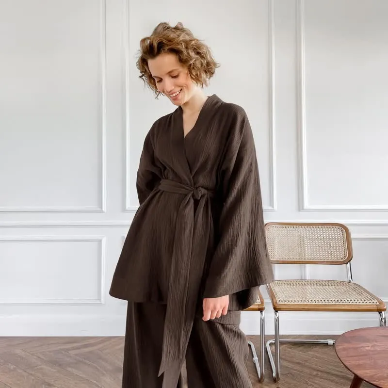 Kimono-Pyjama aus einfarbigem Baumwollgaze