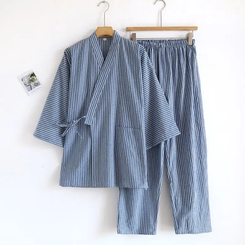 Unisex-Kimono-Pyjama aus gestreiftem Baumwollgaze