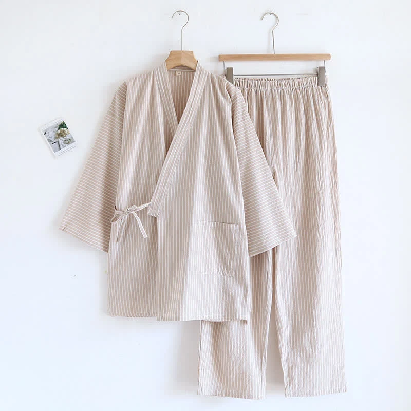 Unisex-Kimono-Pyjama aus gestreiftem Baumwollgaze