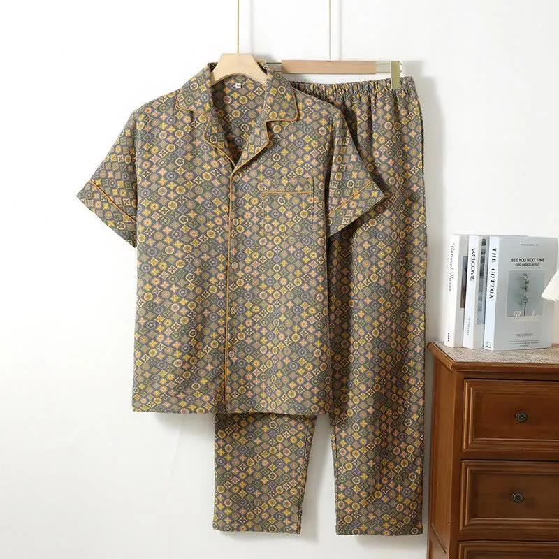 Unisex Vintage Loungewear-Set aus Baumwolle mit geometrischem Muster