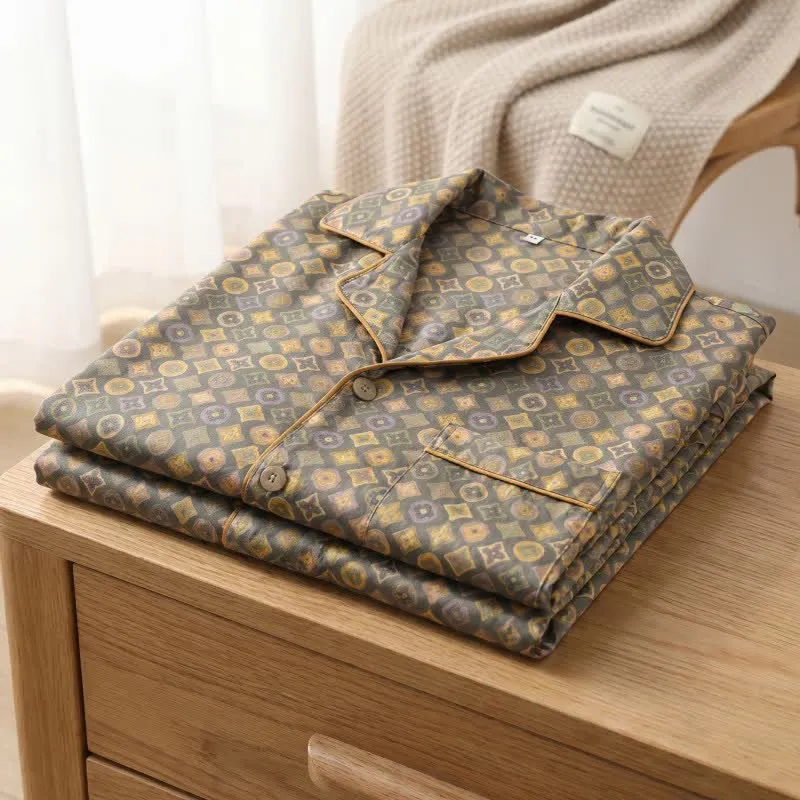 Unisex Vintage Loungewear-Set aus Baumwolle mit geometrischem Muster