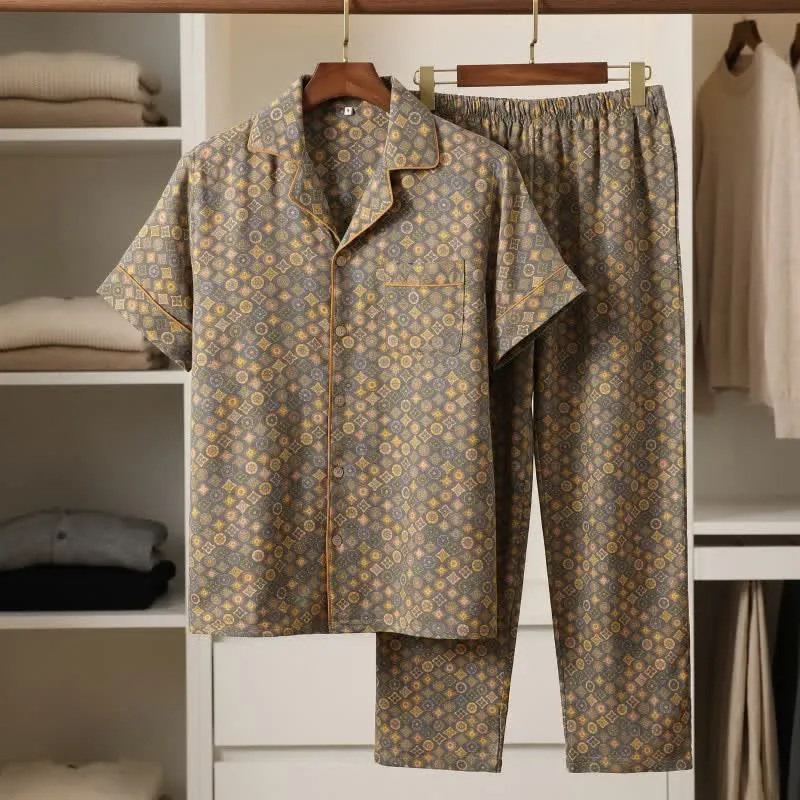 Unisex Vintage Loungewear-Set aus Baumwolle mit geometrischem Muster