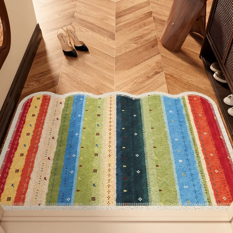 Boho-Regenbogenstreifen-PVC-Teppich mit rutschfester Oberfläche