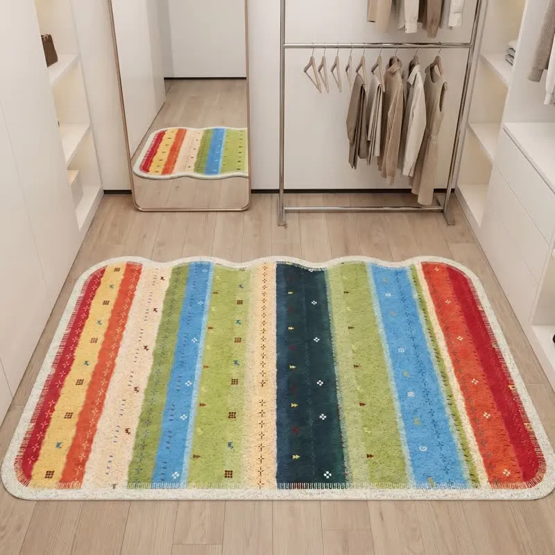 Boho-Regenbogenstreifen-PVC-Teppich mit rutschfester Oberfläche
