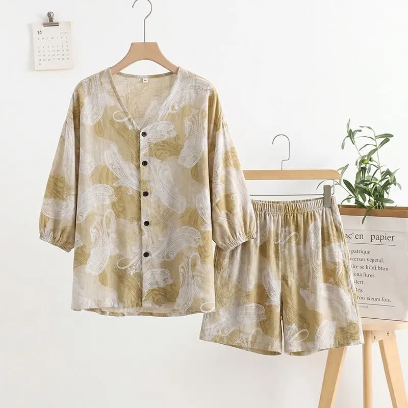Pyjama-Set mit Paisley-Muster und V-Ausschnitt