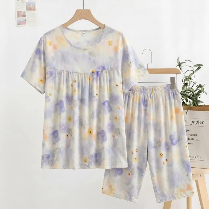 Loungewear-Set in Nebelblau mit Blumenmuster