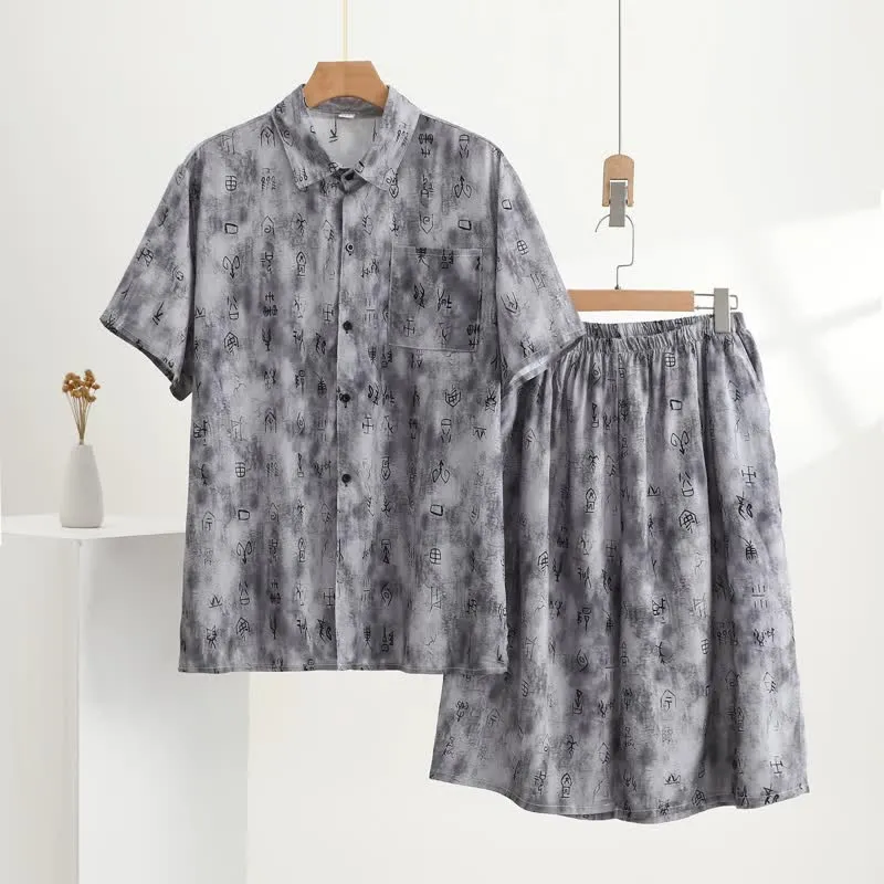 Graues Loungewear-Set mit Vintage-Symbolprint
