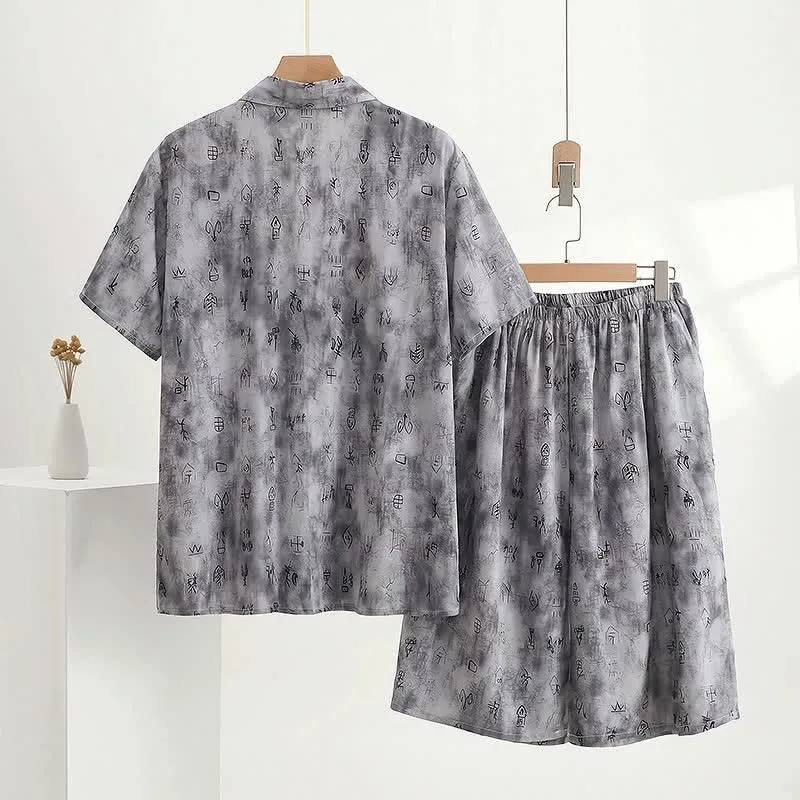 Graues Loungewear-Set mit Vintage-Symbolprint