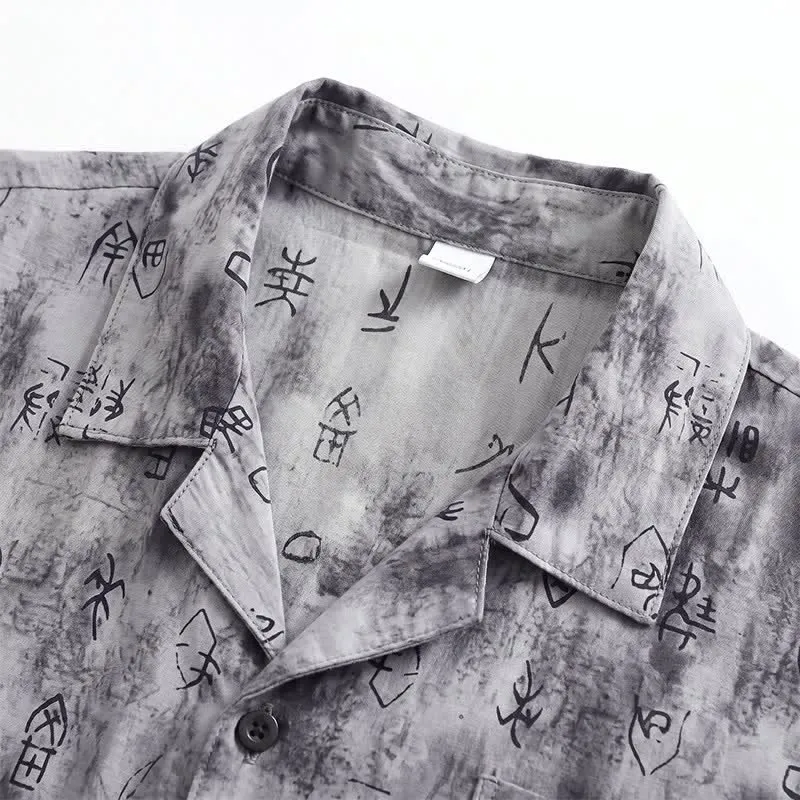 Graues Loungewear-Set mit Vintage-Symbolprint