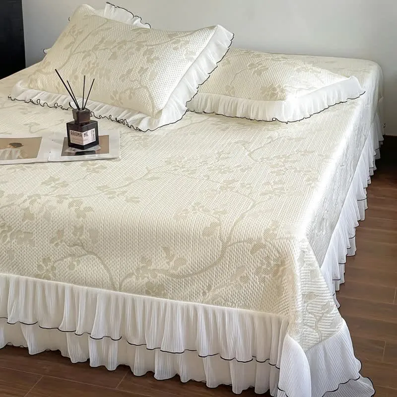 Bettwäsche-Set mit Rüschen, Blumenmuster und Zweigen