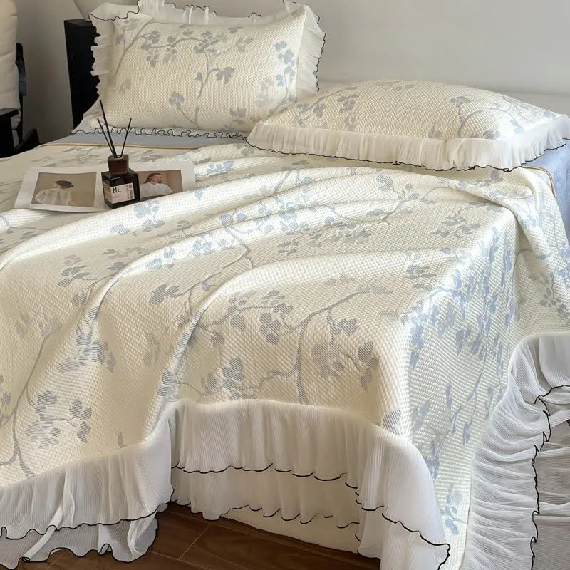 Bettwäsche-Set mit Rüschen, Blumenmuster und Zweigen