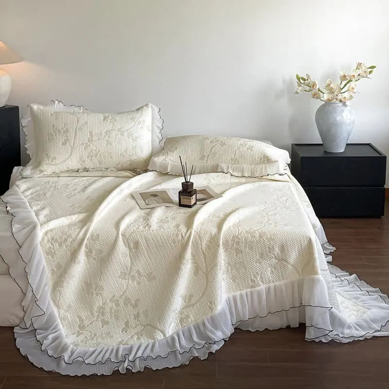Bettwäsche-Set mit Rüschen, Blumenmuster und Zweigen