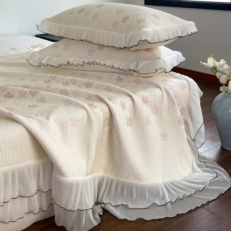 Bettwäsche-Set mit Rüschen und floralem Jacquardmuster