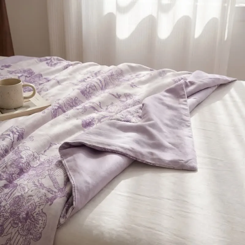 Mehrfarbige Patchworkdecke aus Bambusfasern mit floralem Rankenmuster