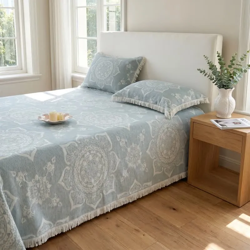 Baumwollgaze-Steppdecke mit mehrfarbigem Mandala-Muster