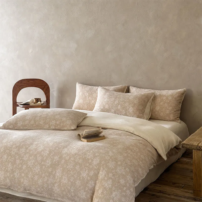 Bettwäsche-Set aus Baumwolle mit zartem Kamel- und Blumenmuster (Jacquard)