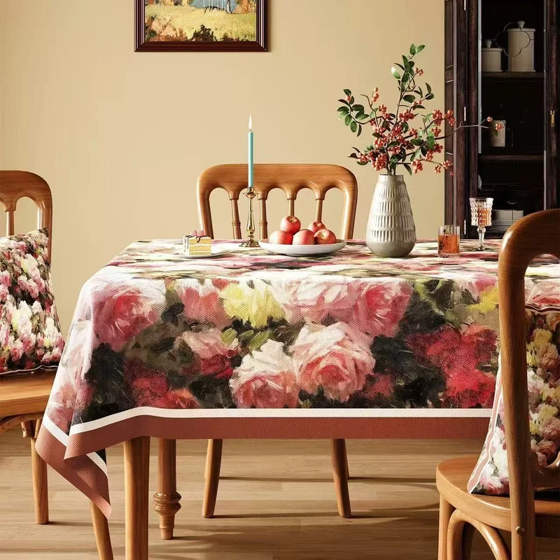 Vintage-Ölgemälde-Tischdecke mit Rosenmuster