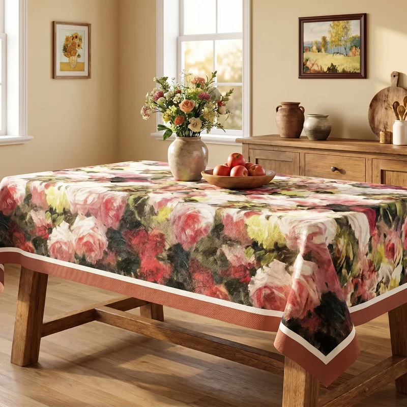 Vintage-Ölgemälde-Tischdecke mit Rosenmuster