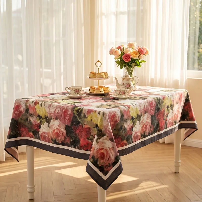 Vintage-Ölgemälde-Tischdecke mit Rosenmuster