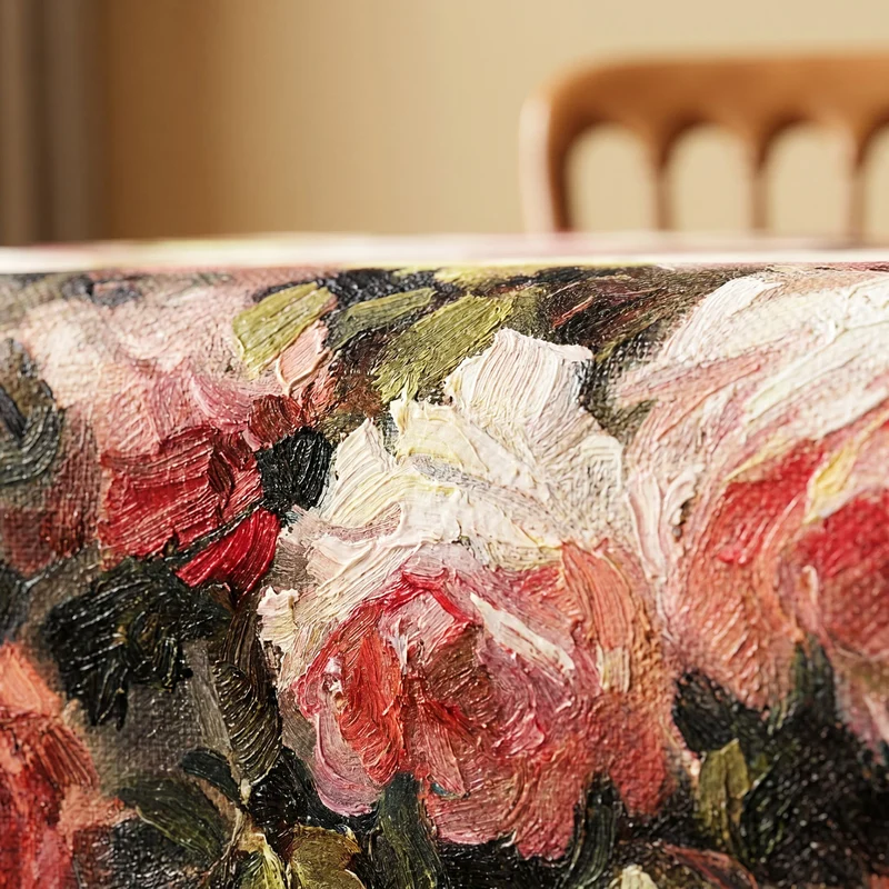 Vintage-Ölgemälde-Tischdecke mit Rosenmuster