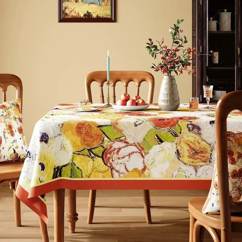 Wasserfeste Tischdecke mit Ölgemälde-Blumenmuster