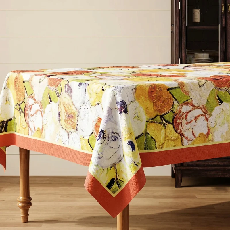 Wasserfeste Tischdecke mit Ölgemälde-Blumenmuster